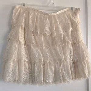Tiered Lace Mini Skirt in Cream - Size L